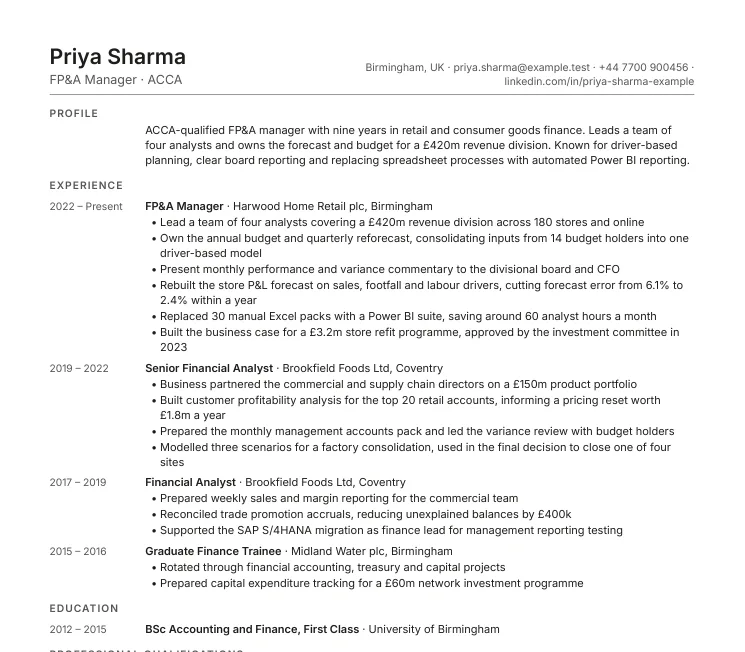 The top of an example CV in the Compact style